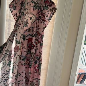 Tory Burch Blush and Green Floral Midi Dress